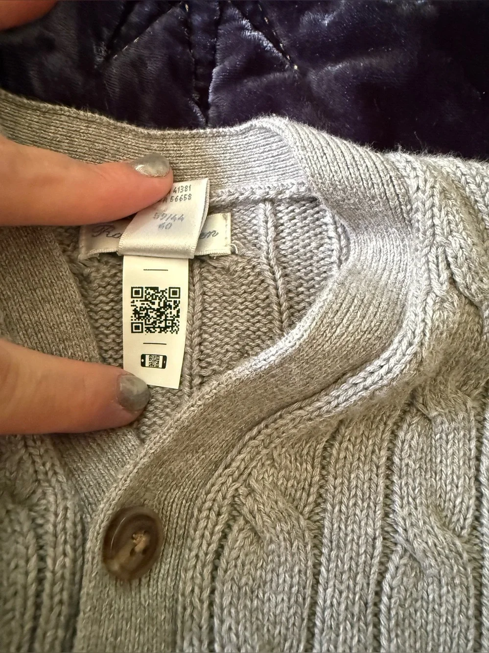 Ralph Lauren Baby Grey Cable-Knit Cardigan with Navy Logo